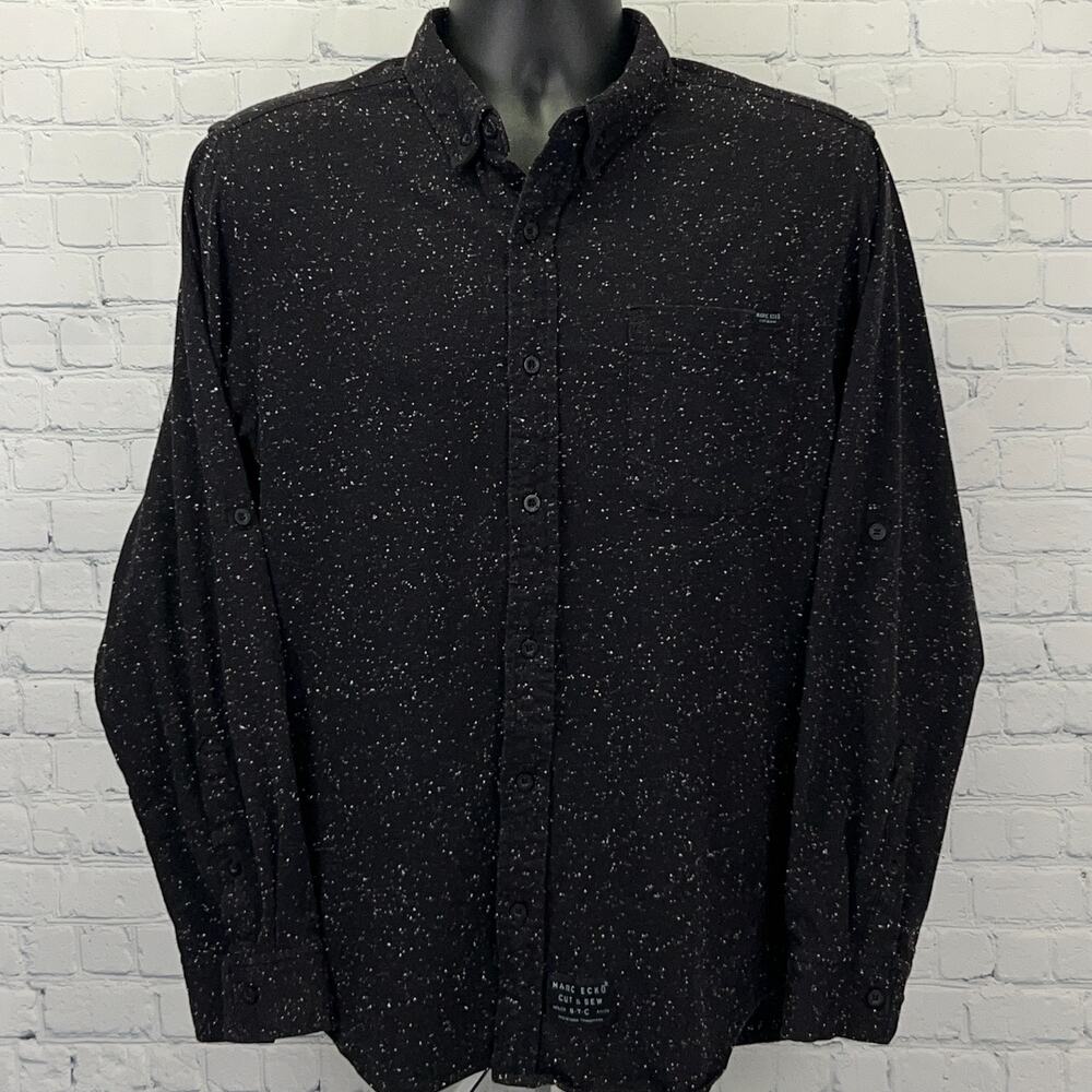 Marc Ecko Cut & Sew Mens Shirt L Large Black Speckled Long Sleeve Button Up